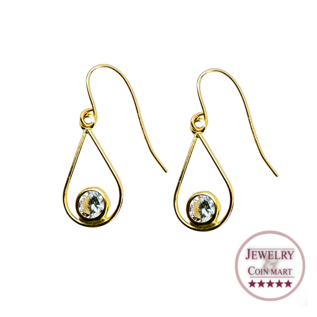 14k Gold CZ Teardrop Dangle Earrings