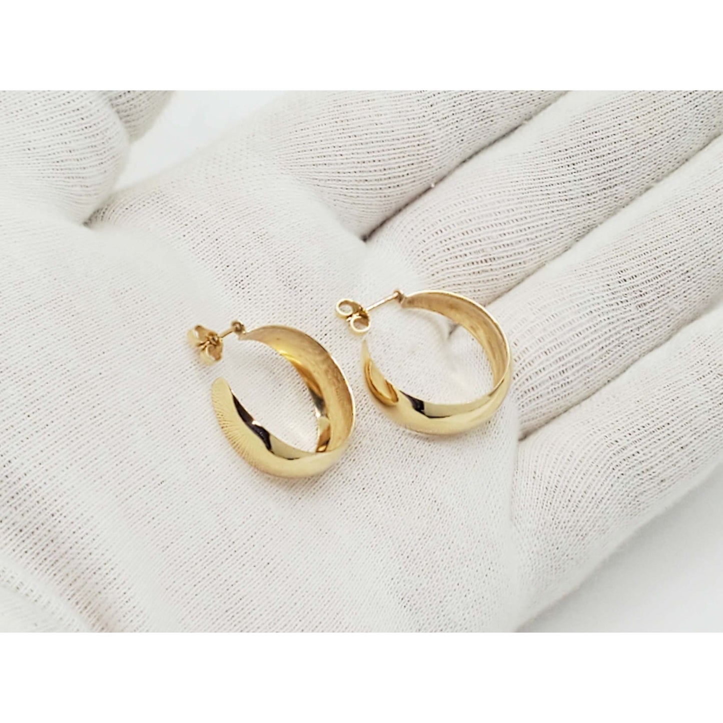 9mm Wide Bottom Hoop Earrings 14k Gold