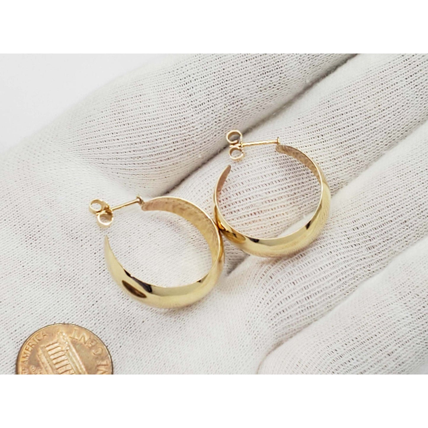 9mm Wide Bottom Hoop Earrings 14k Gold