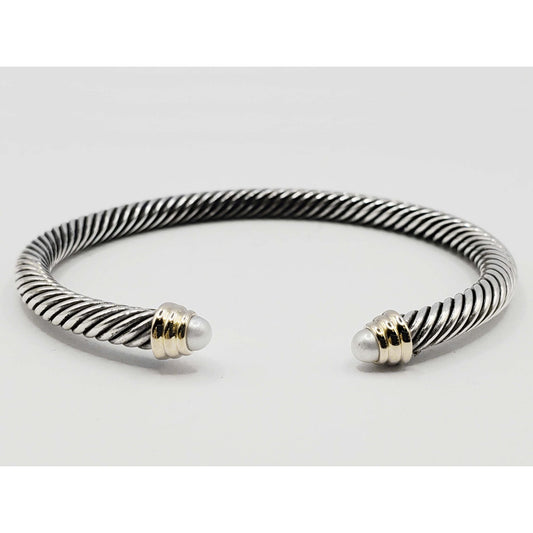 David Yurman Classic Cable Cuff Bracelet 5mm Pearl Sterling Silver 14k Large