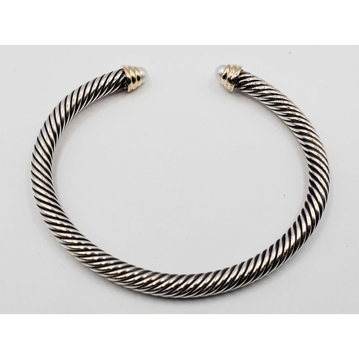 David Yurman Classic Cable Cuff Bracelet 5mm Pearl Sterling Silver 14k Large