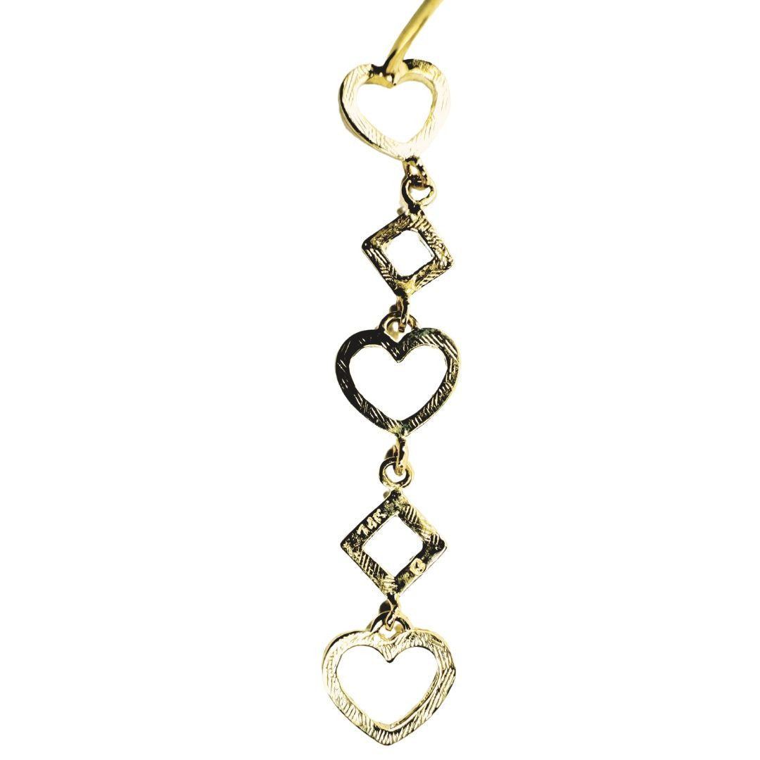 14k Gold Tri-Tone Etched Heart Dangle Earrings