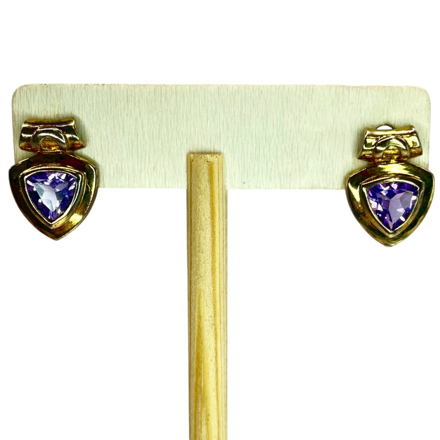 Sterling Silver Gold Layered Amethyst Stud Earrings Purple Colorful Triangular