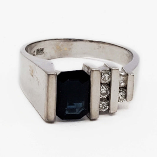 Natural No Heat Em-Cut Sapphire & Diamond Accent Ring 14k White Gold Size 6.75