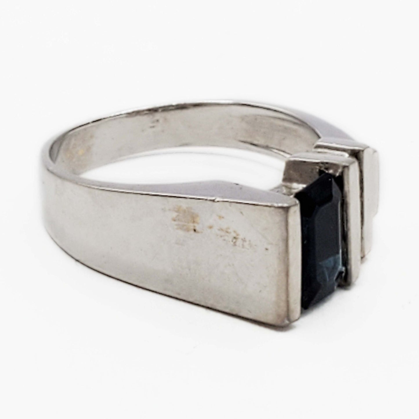 Natural No Heat Em-Cut Sapphire & Diamond Accent Ring 14k White Gold Size 6.75
