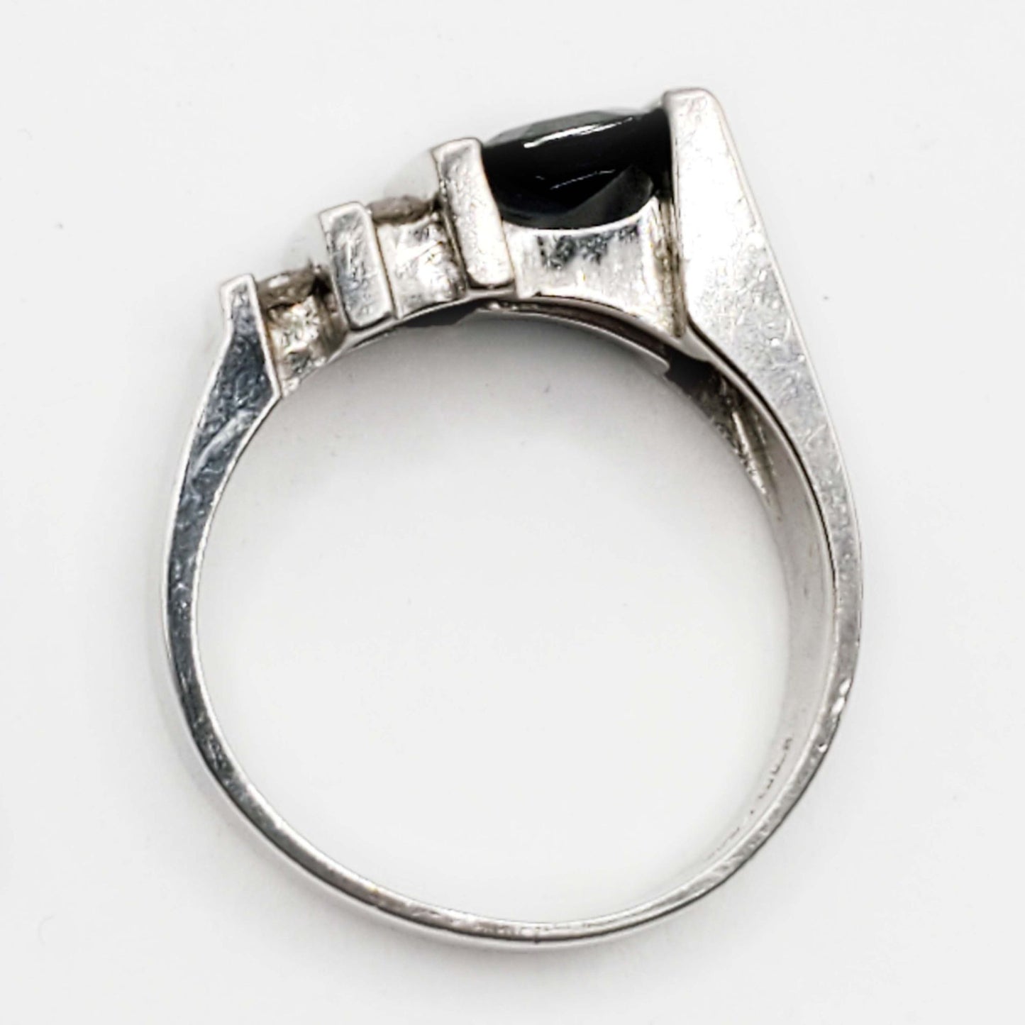 Natural No Heat Em-Cut Sapphire & Diamond Accent Ring 14k White Gold Size 6.75