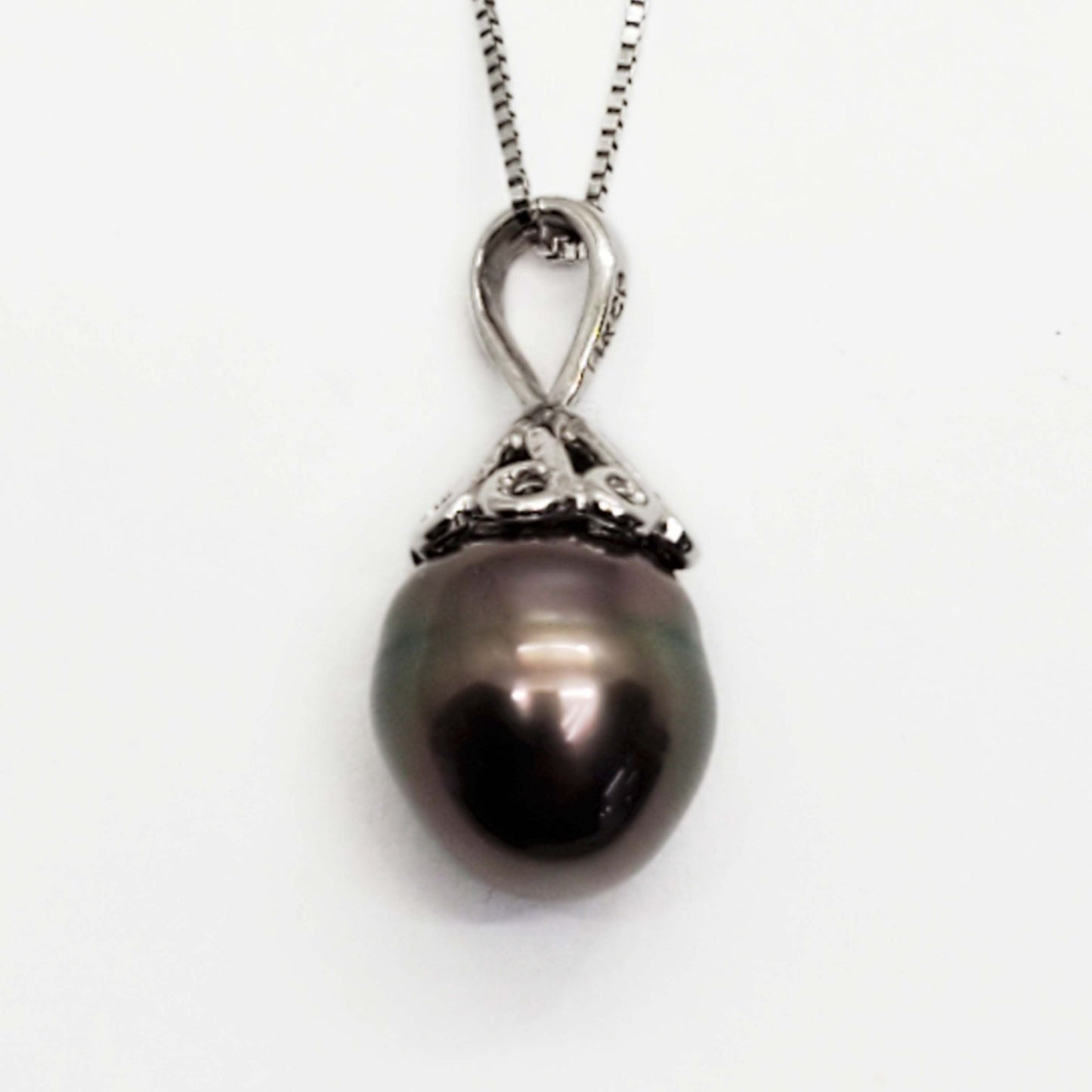 9mm Baroque Tahitian Pearl Drop Style Charm Pendant 14k White Gold