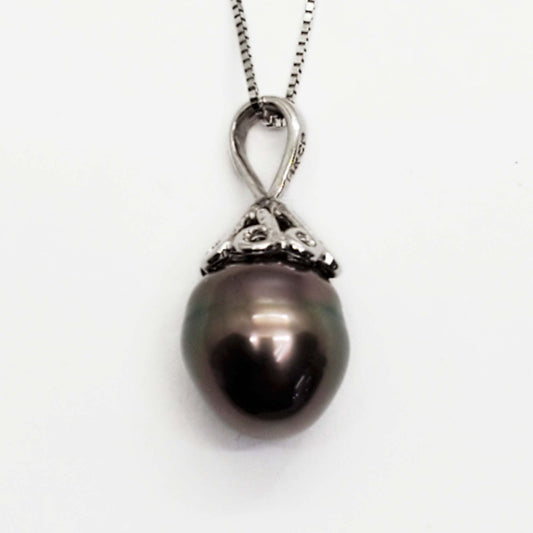 9mm Baroque Tahitian Pearl Drop Style Charm Pendant 14k White Gold