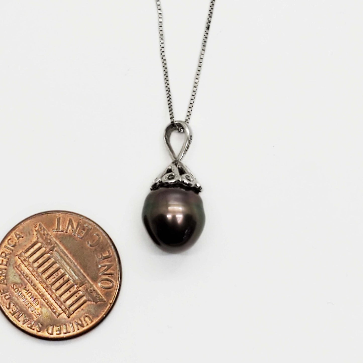 9mm Baroque Tahitian Pearl Drop Style Charm Pendant 14k White Gold