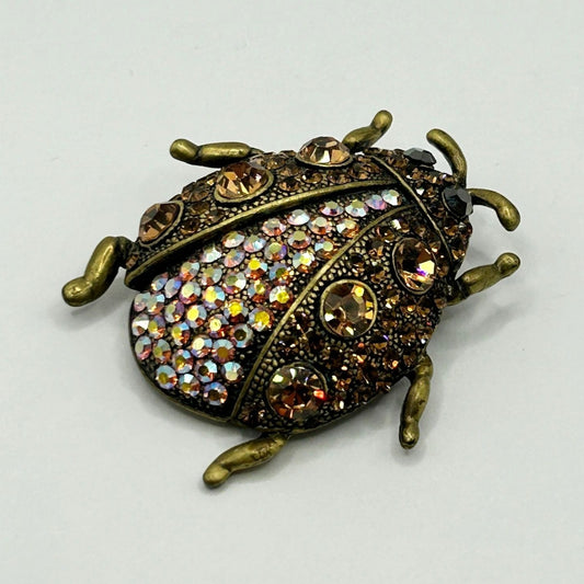 Sparkling Ladybug/Beetle Brooch Pin with Multicolor Rhinestones
