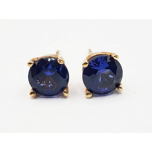 6mm Blue CZ Stud Earrings 14k Gold