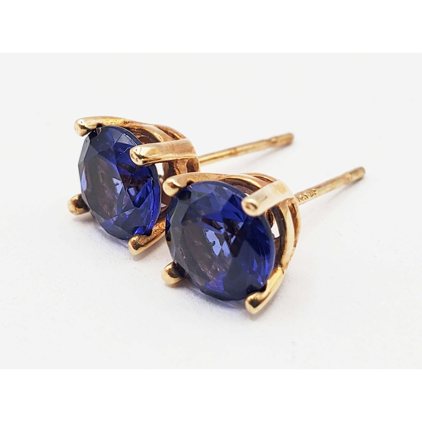 6mm Blue CZ Stud Earrings 14k Gold