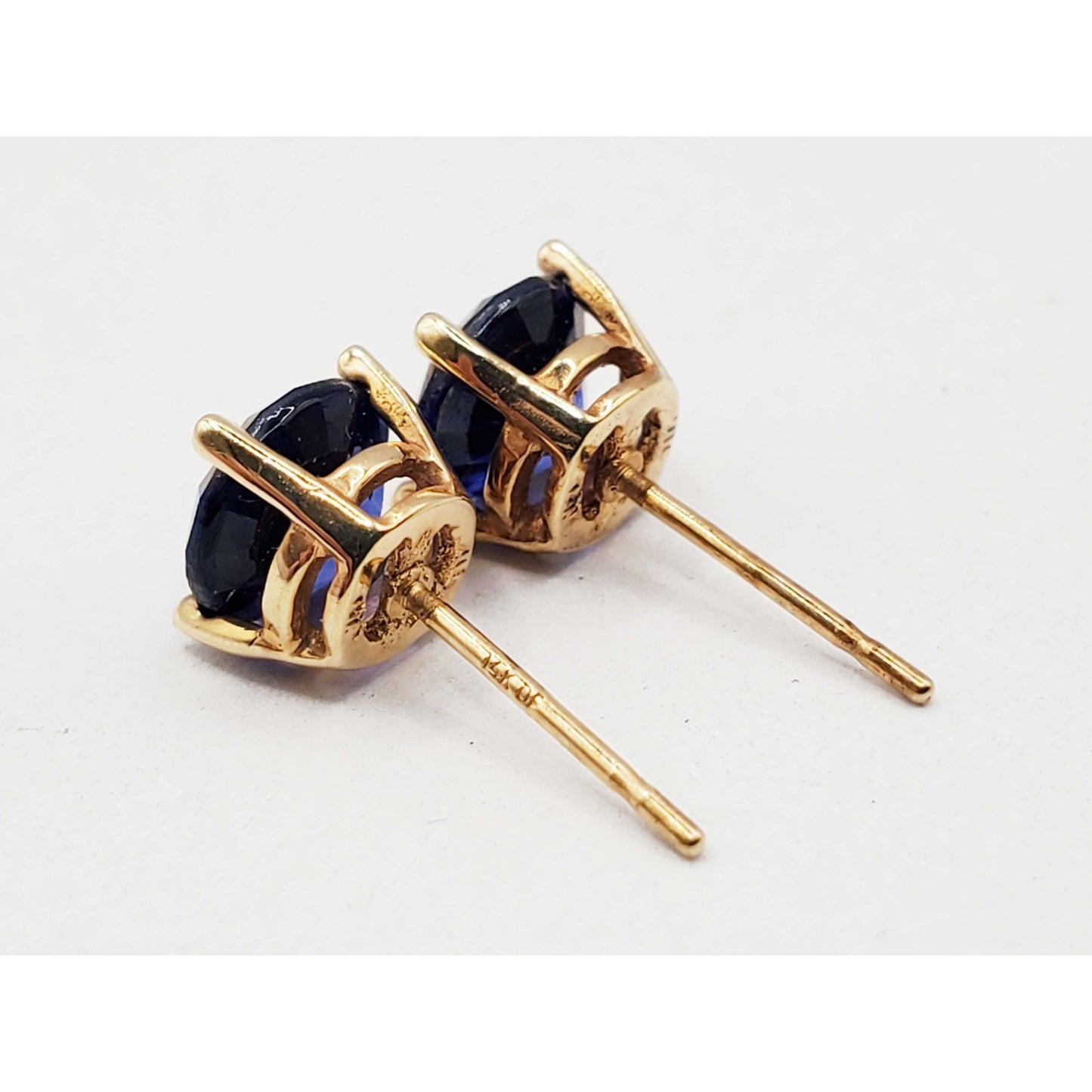 6mm Blue CZ Stud Earrings 14k Gold