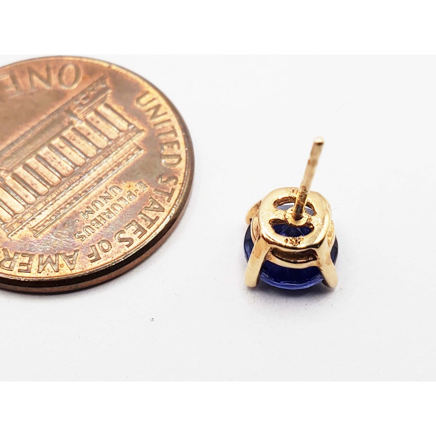 6mm Blue CZ Stud Earrings 14k Gold