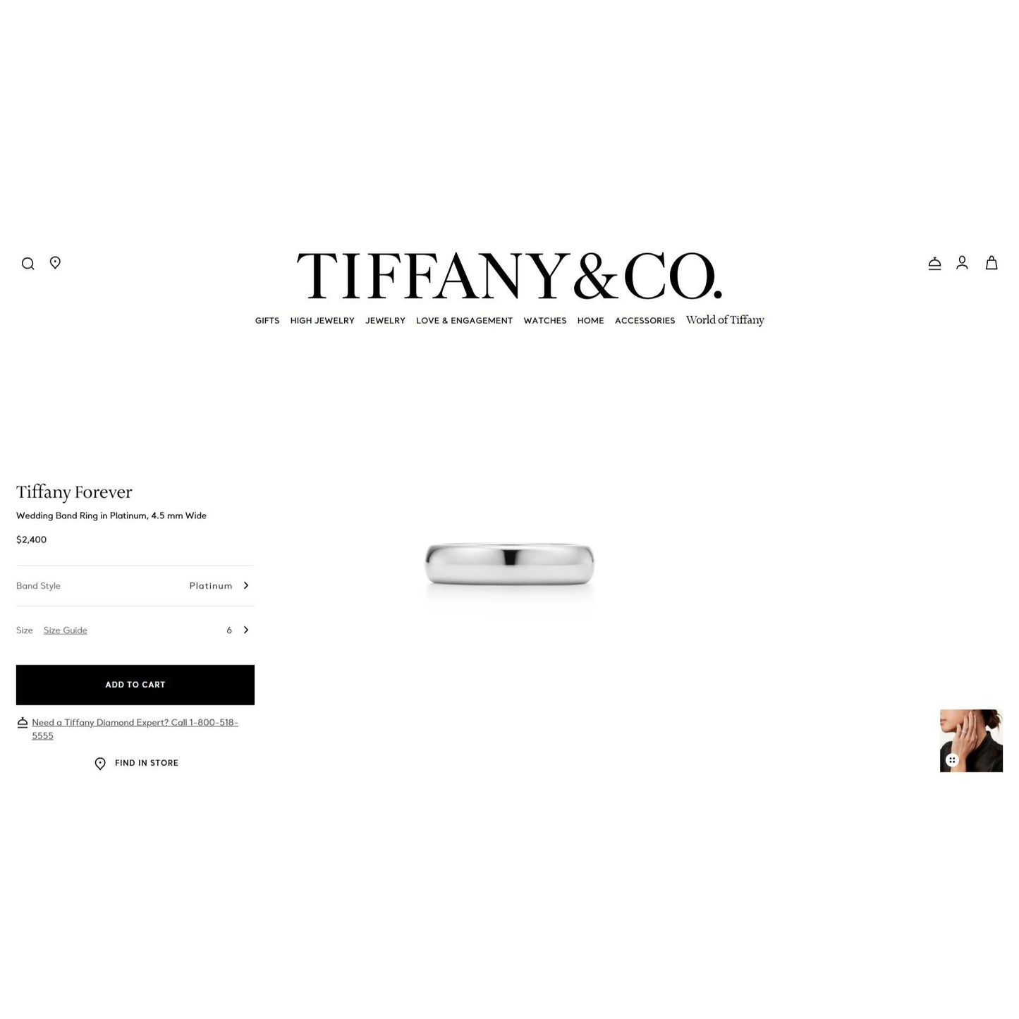 Tiffany & Co Tiffany Forever 4.5mm Wide Platinum Wedding Band Ring Size 8