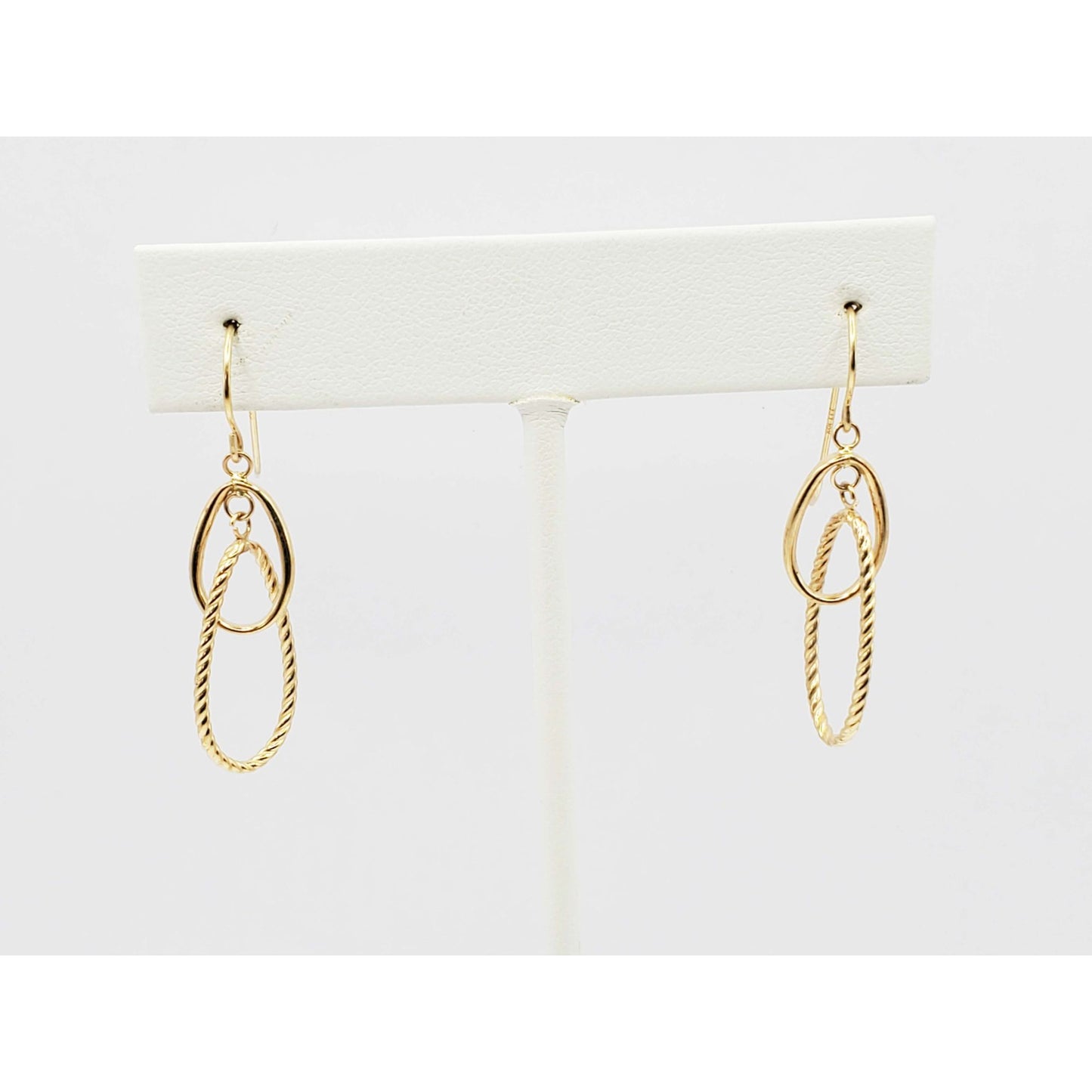 Double Oval Loop Dangle Fishhook Earrings 10k Gold