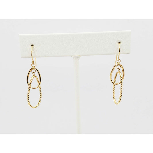 Double Oval Loop Dangle Fishhook Earrings 10k Gold