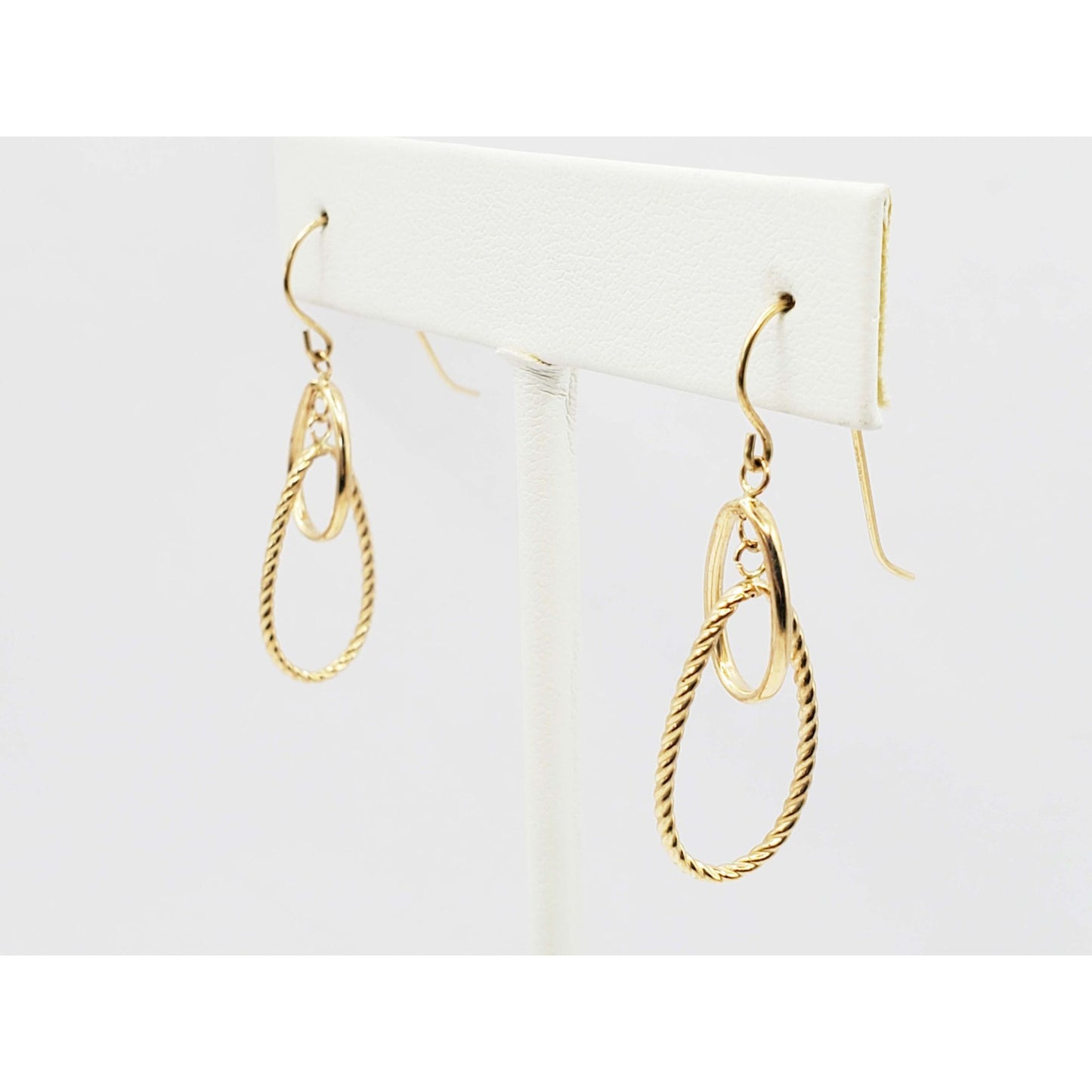 Double Oval Loop Dangle Fishhook Earrings 10k Gold