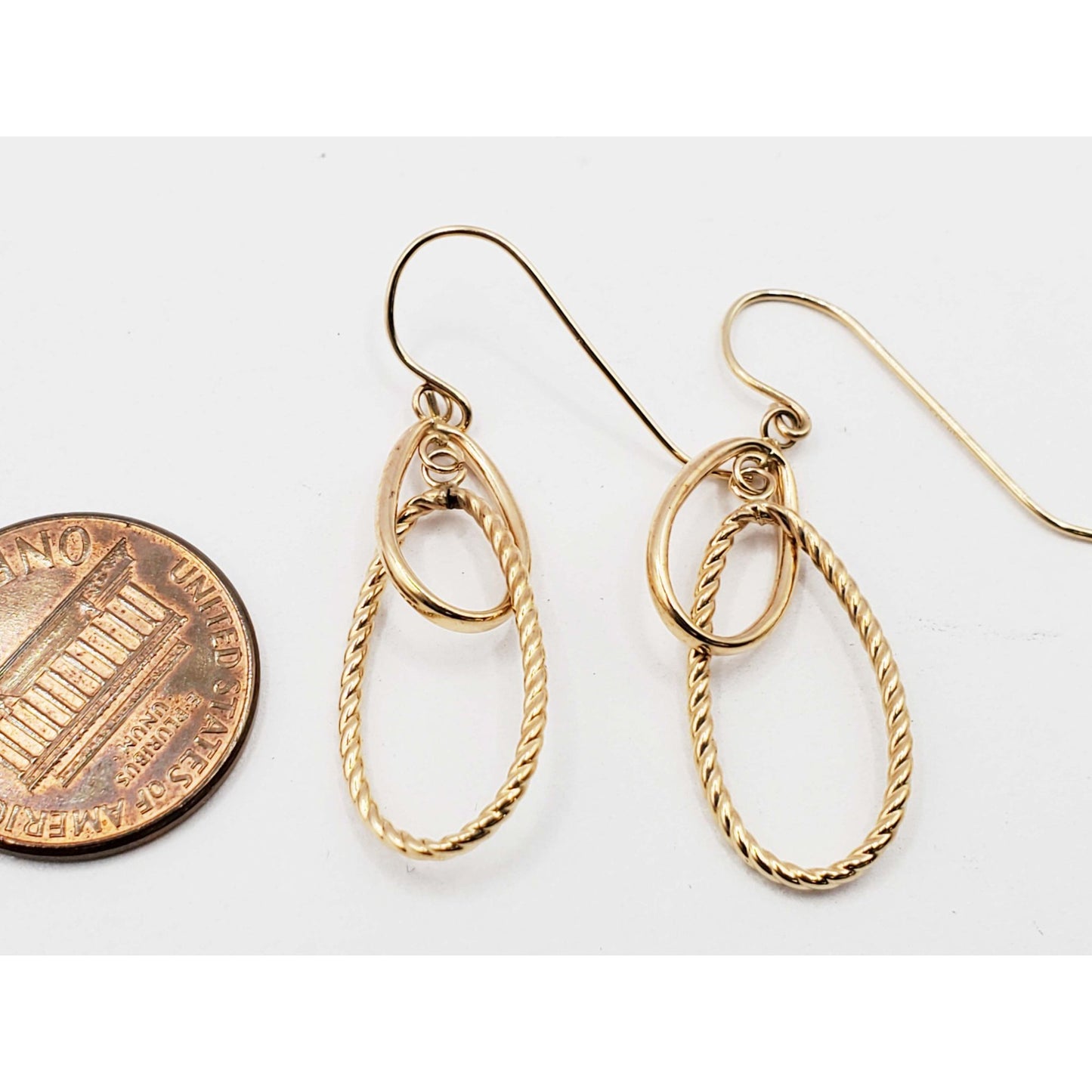 Double Oval Loop Dangle Fishhook Earrings 10k Gold