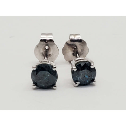 0.3 ctw Natural Blue Diamond Stud Earrings 14k White Gold