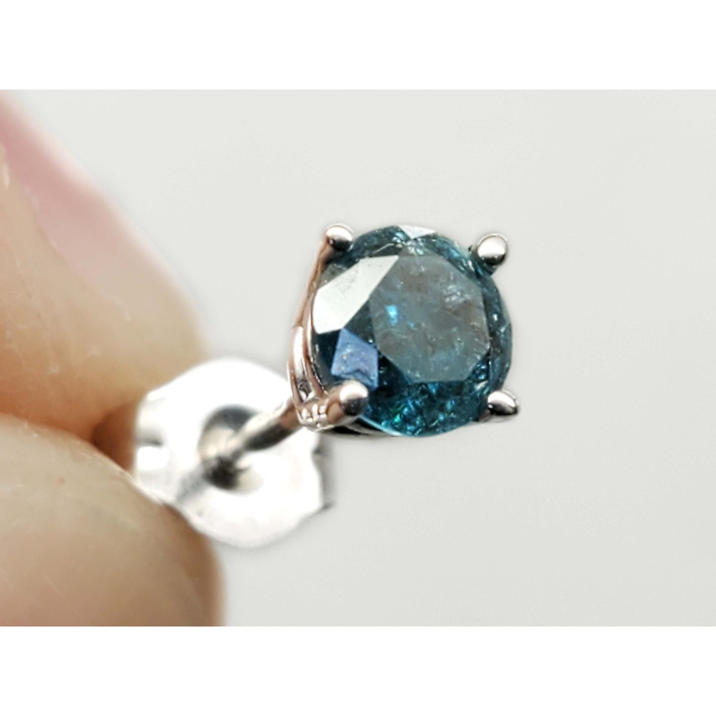 0.3 ctw Natural Blue Diamond Stud Earrings 14k White Gold