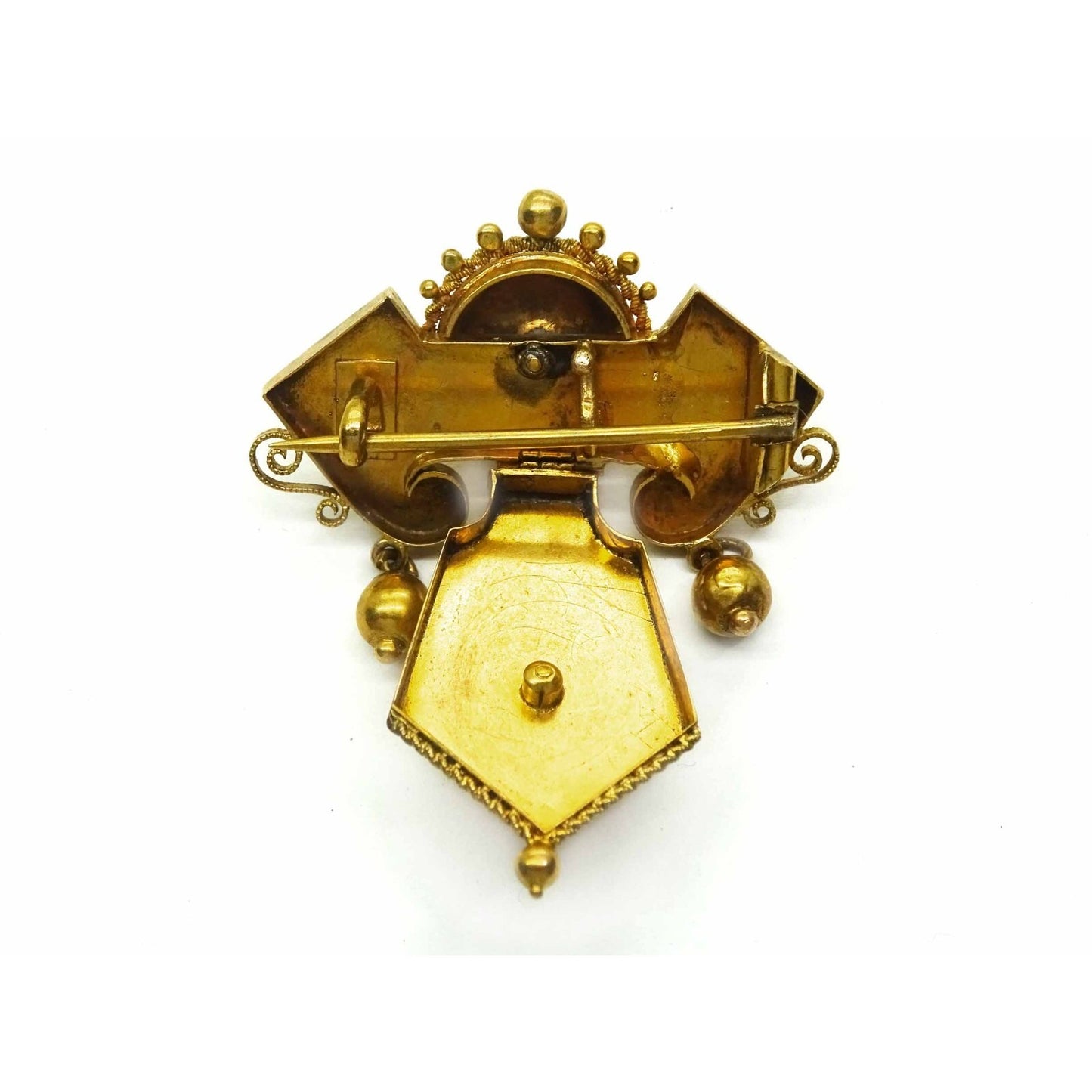 Victorian Hinged Carved Rose Red Coral Lavalier Brooch Pendant 16k Gold
