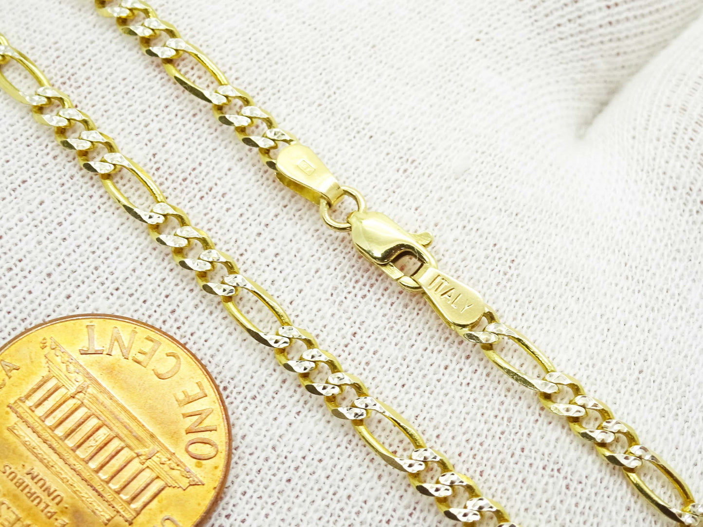 3mm Wide Figaro Chain Necklace 14k Two-Tone Gold 19" Long 8.7 Grams