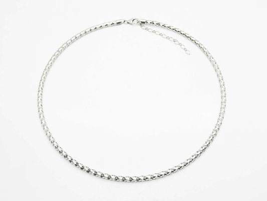 Milor 3mm Open Mesh Tube Design Collar Necklace w/Extender Chain 14k White Gold