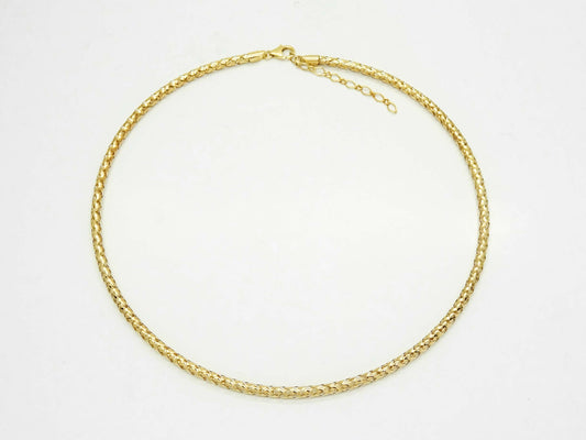 Milor 3.5mm Open Mesh Tube Design Collar Necklace w/Extender Chain 14k Gold