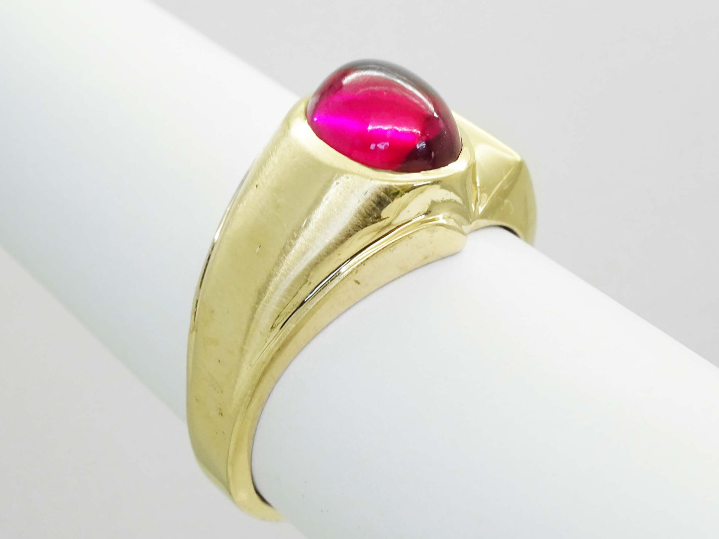 Oval Red Glass Cabochon & Natural Diamond Ring 10k Gold Size 10.5