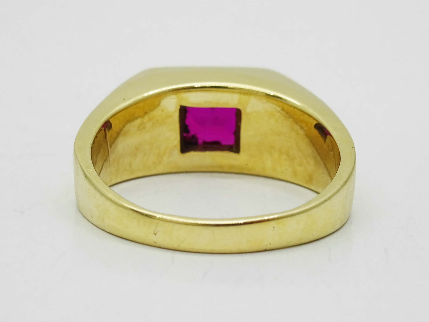 Em-Cut Red Glass & Natural Diamond Ring 10k Gold Size 9.75