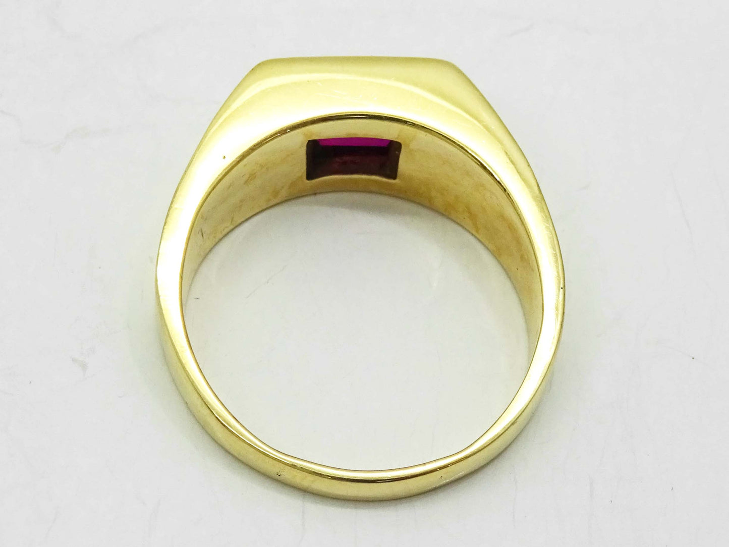 Em-Cut Red Glass & Natural Diamond Ring 10k Gold Size 9.75