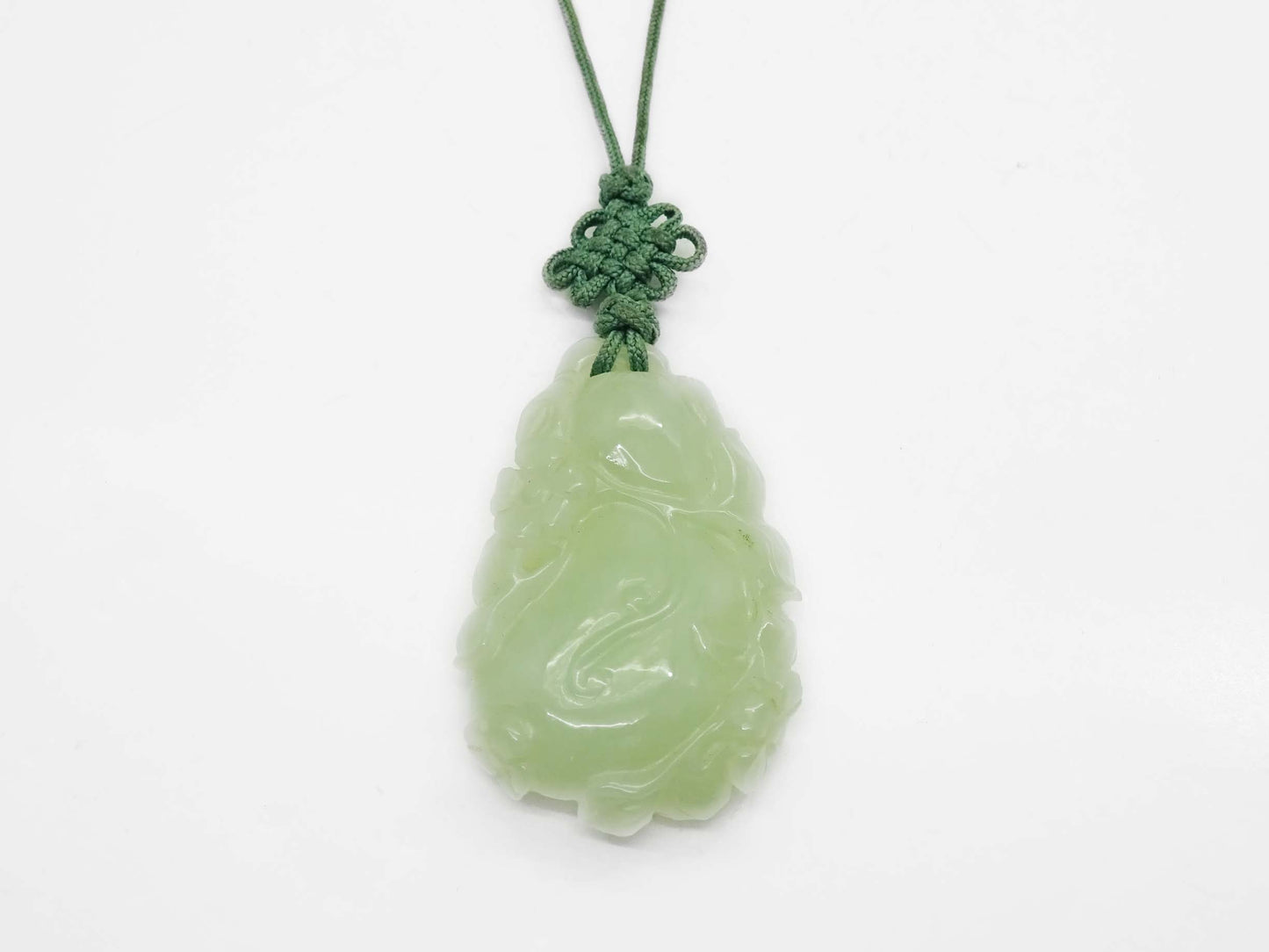 Hand Carved Natural Serpentine Green Gemstone Pendant Necklace 28" Long