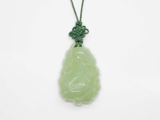 Hand Carved Natural Serpentine Green Gemstone Pendant Necklace 28" Long