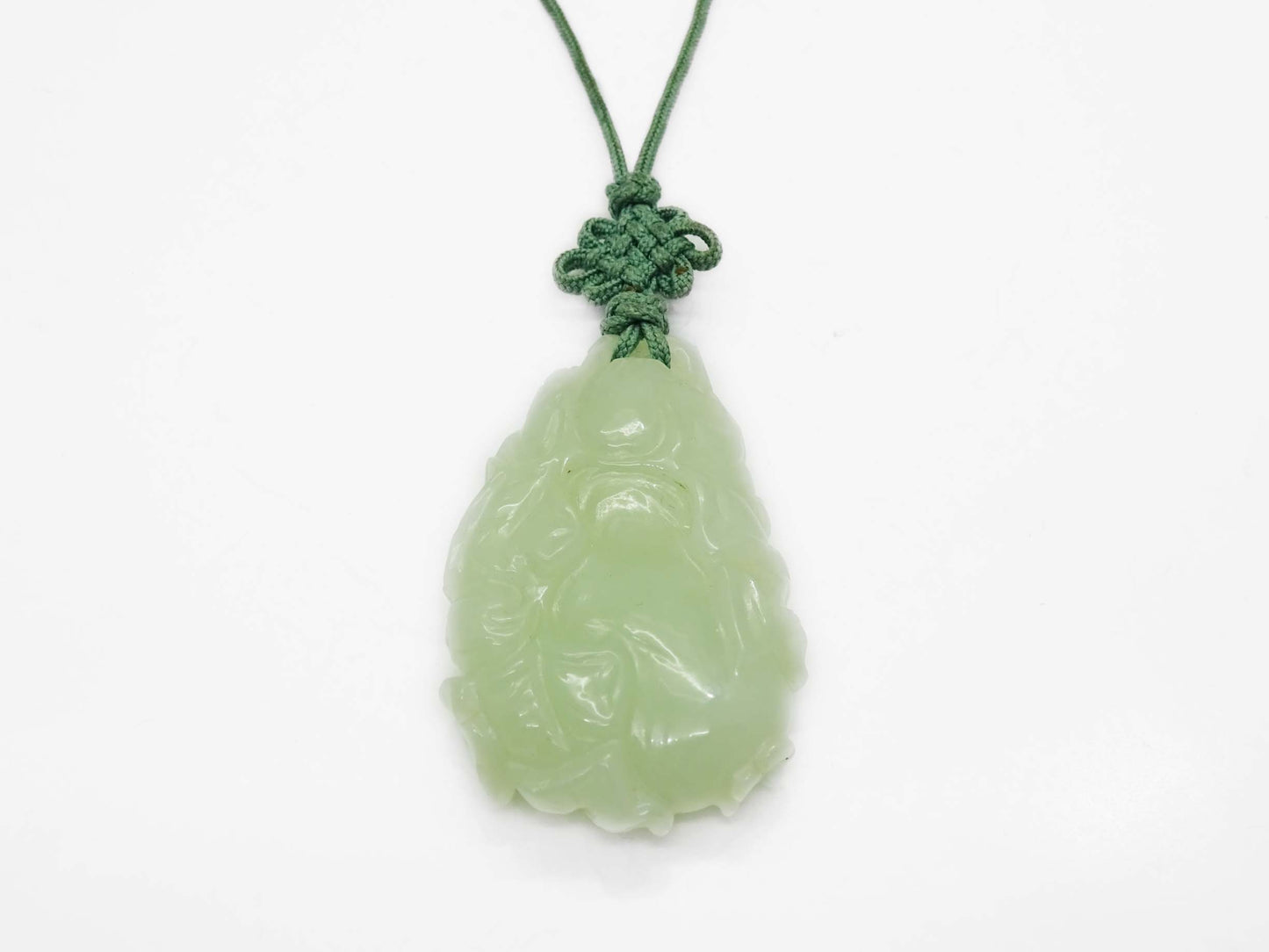 Hand Carved Natural Serpentine Green Gemstone Pendant Necklace 28" Long