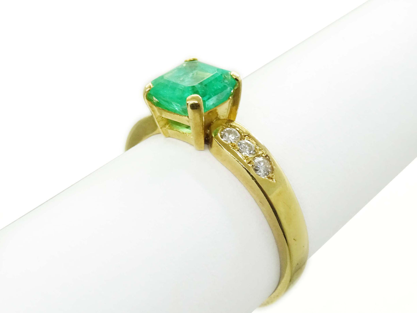 1.46 ctw Natural Emerald & Diamond Ring 18k Gold Size 7.75