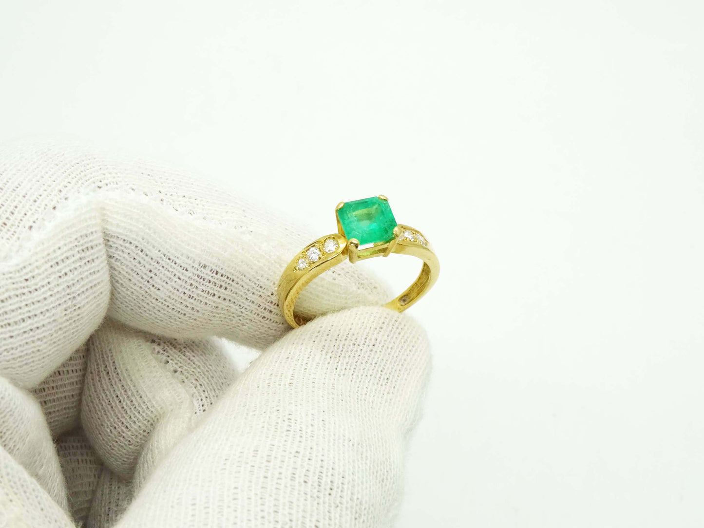 1.46 ctw Natural Emerald & Diamond Ring 18k Gold Size 7.75