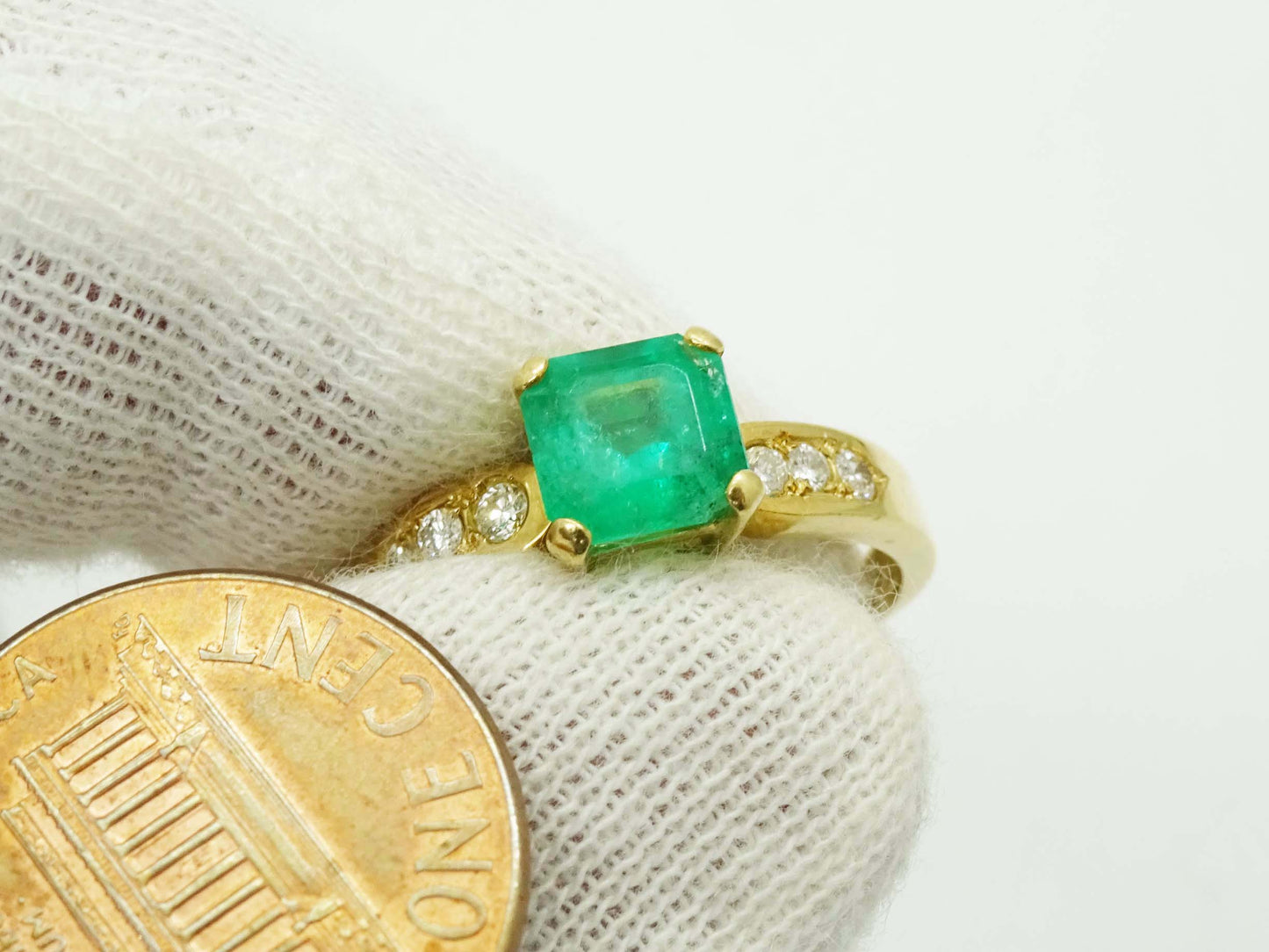 1.46 ctw Natural Emerald & Diamond Ring 18k Gold Size 7.75