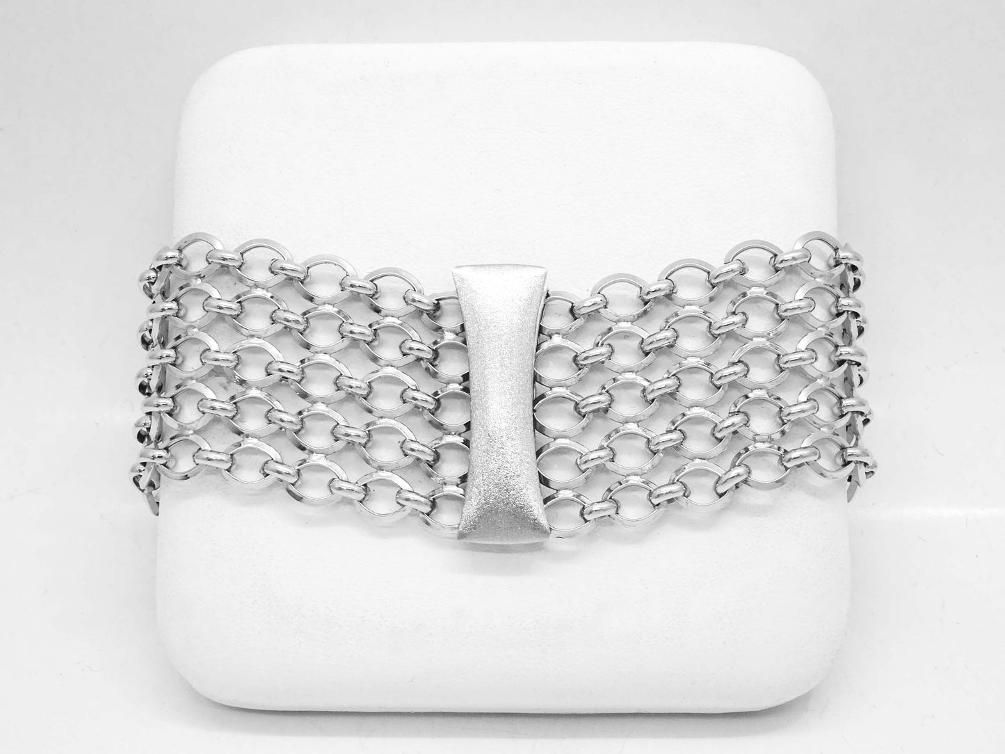 Oval Link Mesh Bracelet 14k White Gold