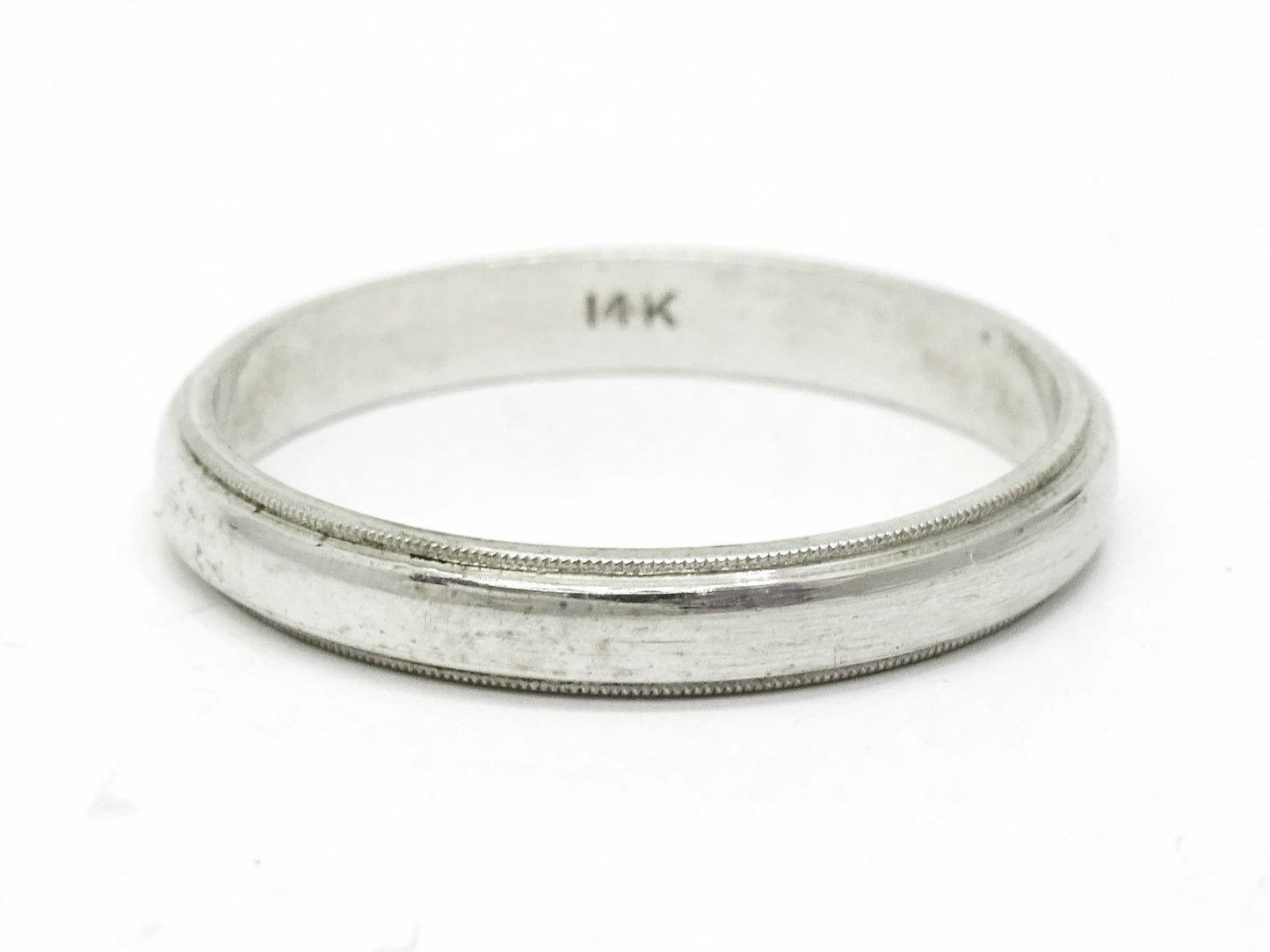 Men's 3mm Wide Milgrain Edge Wedding Band 14k White Gold Size 11