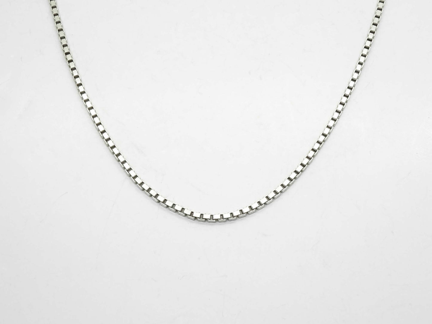 Italian 2mm Wide Box Chain Necklace 18k White Gold 19.5" Long