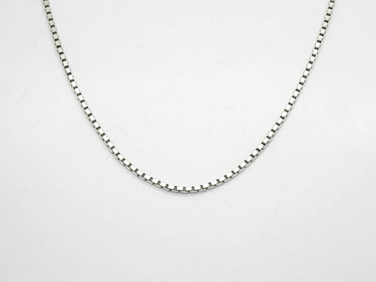 Italian 2mm Wide Box Chain Necklace 18k White Gold 19.5" Long