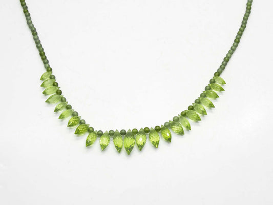 Peridot Faceted Briolette Drop & Bead Necklace with 14k Gold Clasp 17"