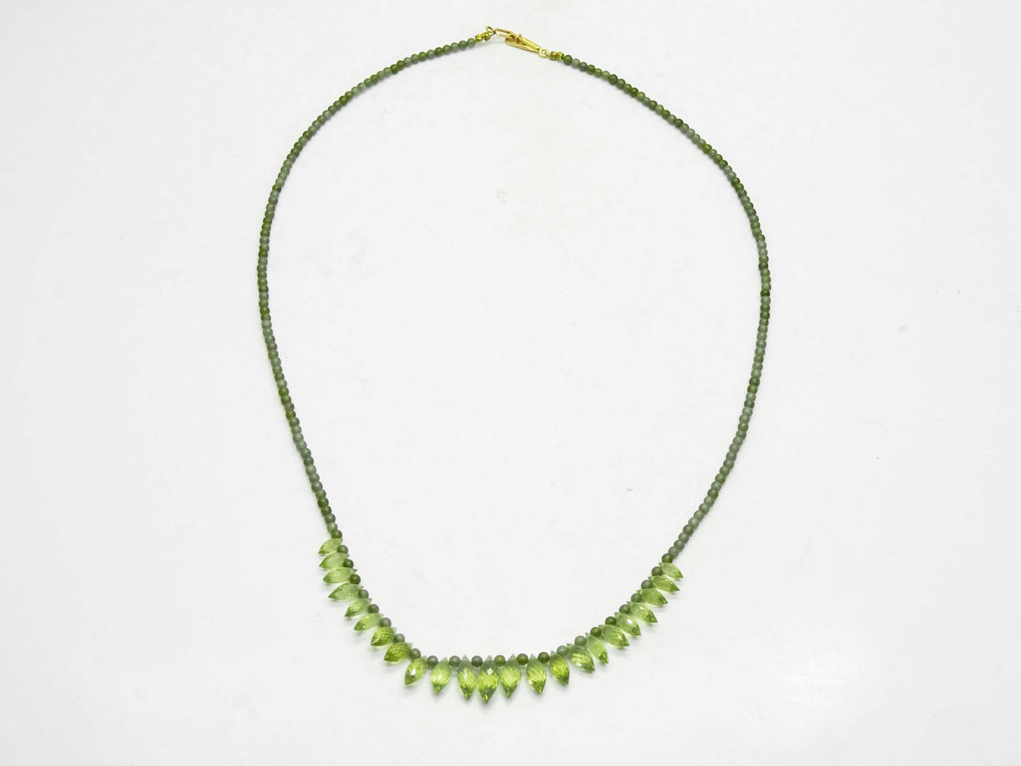 Peridot Faceted Briolette Drop & Bead Necklace with 14k Gold Clasp 17"