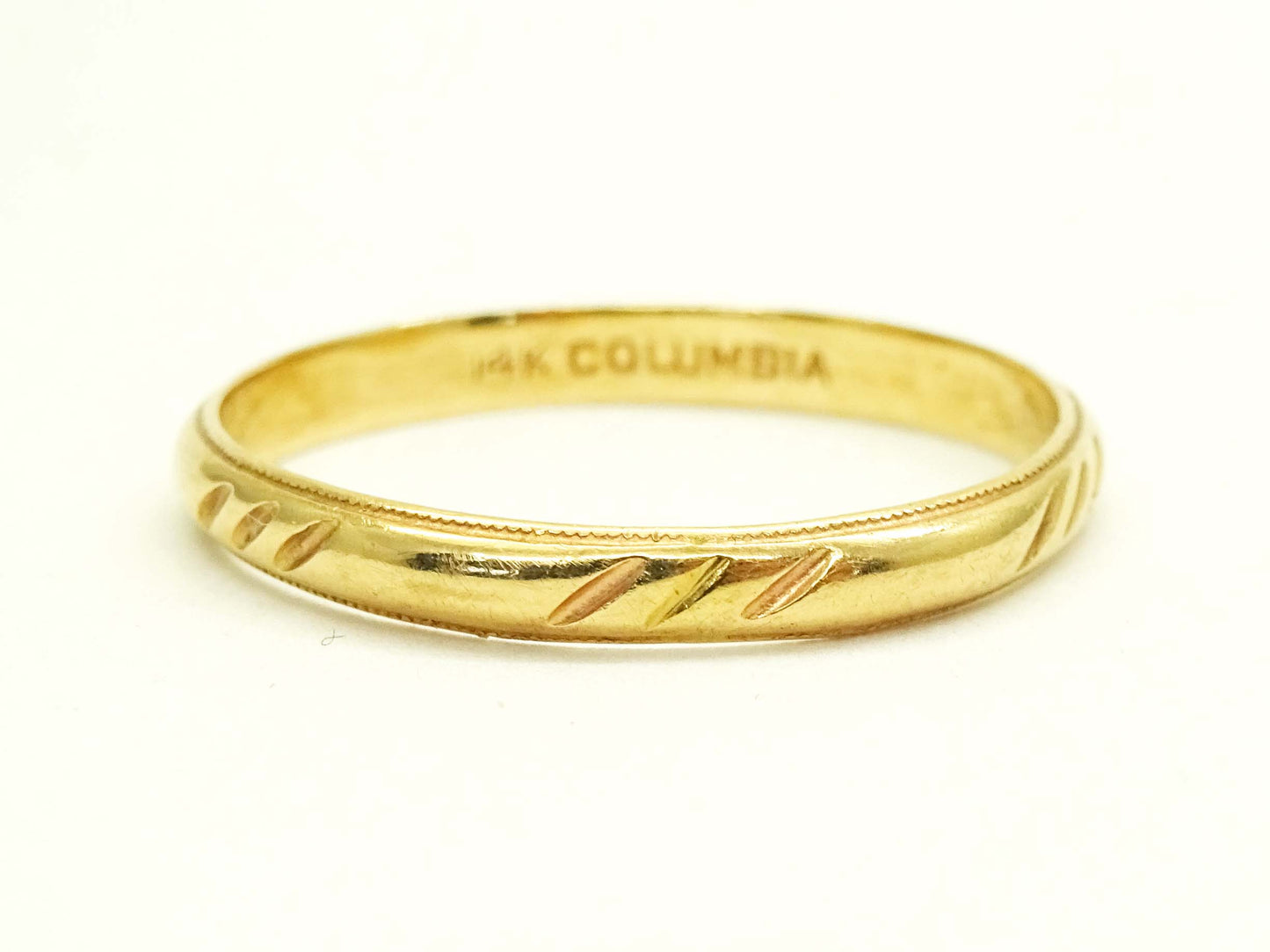 Columbia 3mm Wide Dia-Cut Milgrain Edge Wedding Band Ring 14k Gold Size 10.5