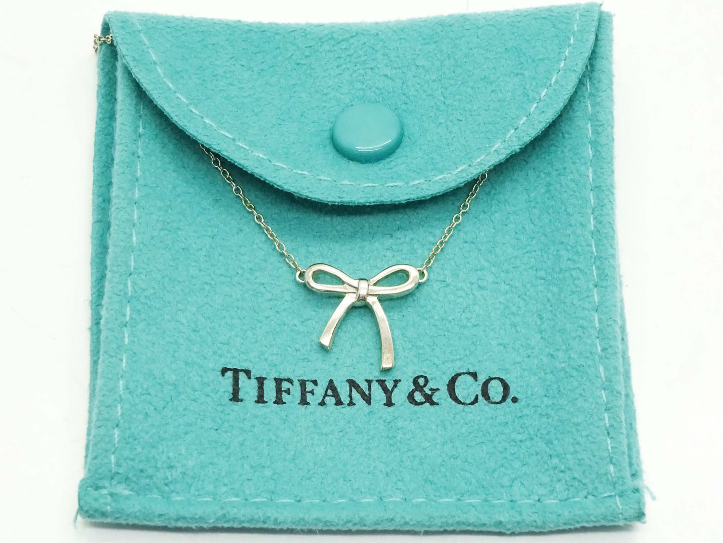 Tiffany & Co Bow Pendant Chain Necklace Sterling Silver 16"