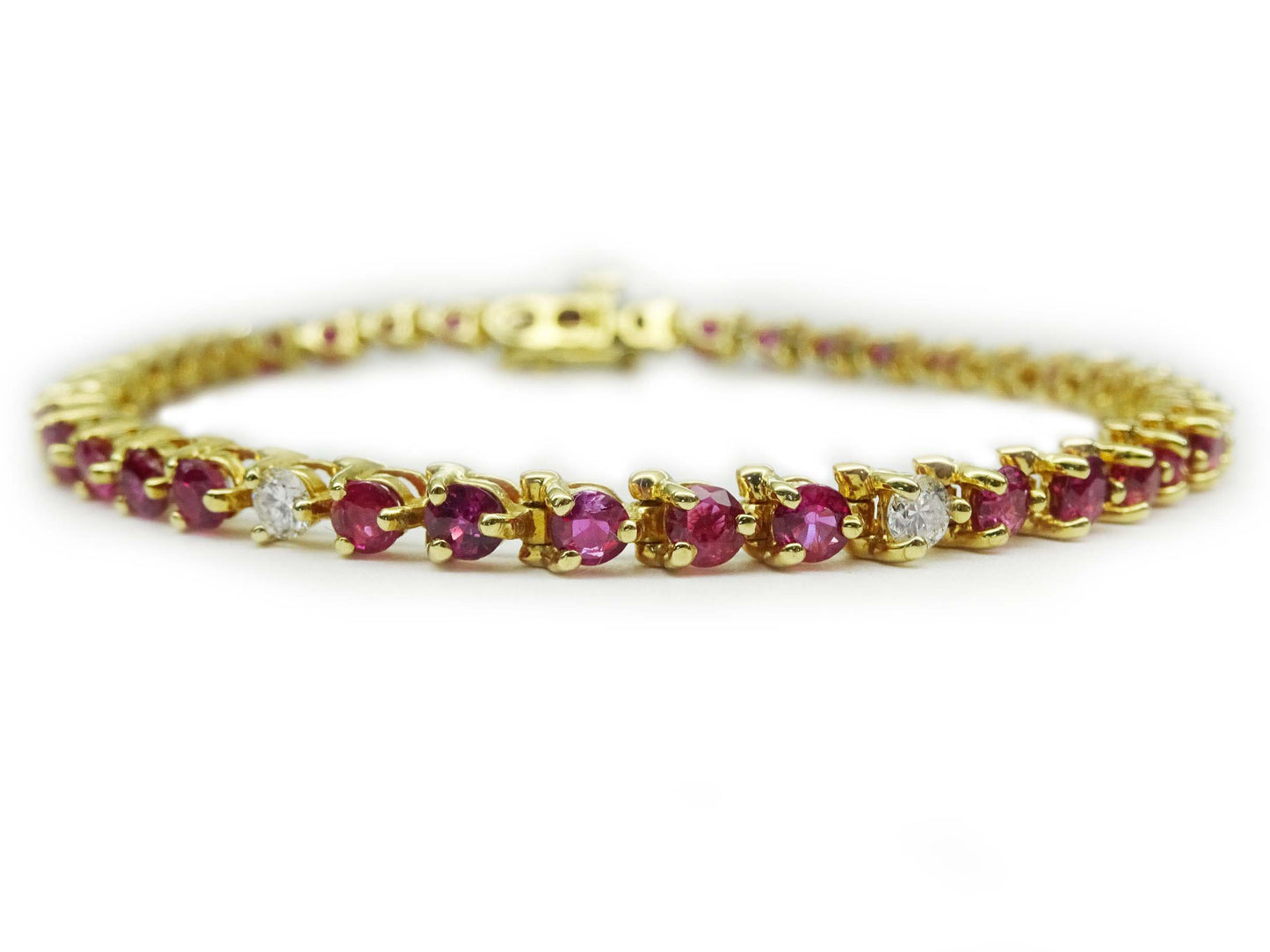 6.45ct tw Natural Ruby & Earth Mined Diamond Line Tennis Bracelet 14k Gold