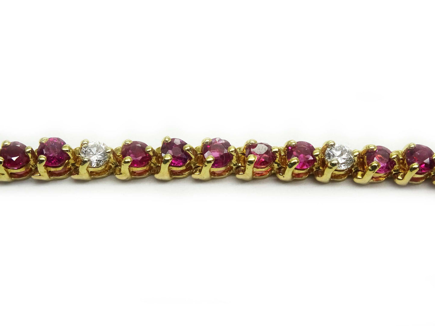 6.45ct tw Natural Ruby & Earth Mined Diamond Line Tennis Bracelet 14k Gold