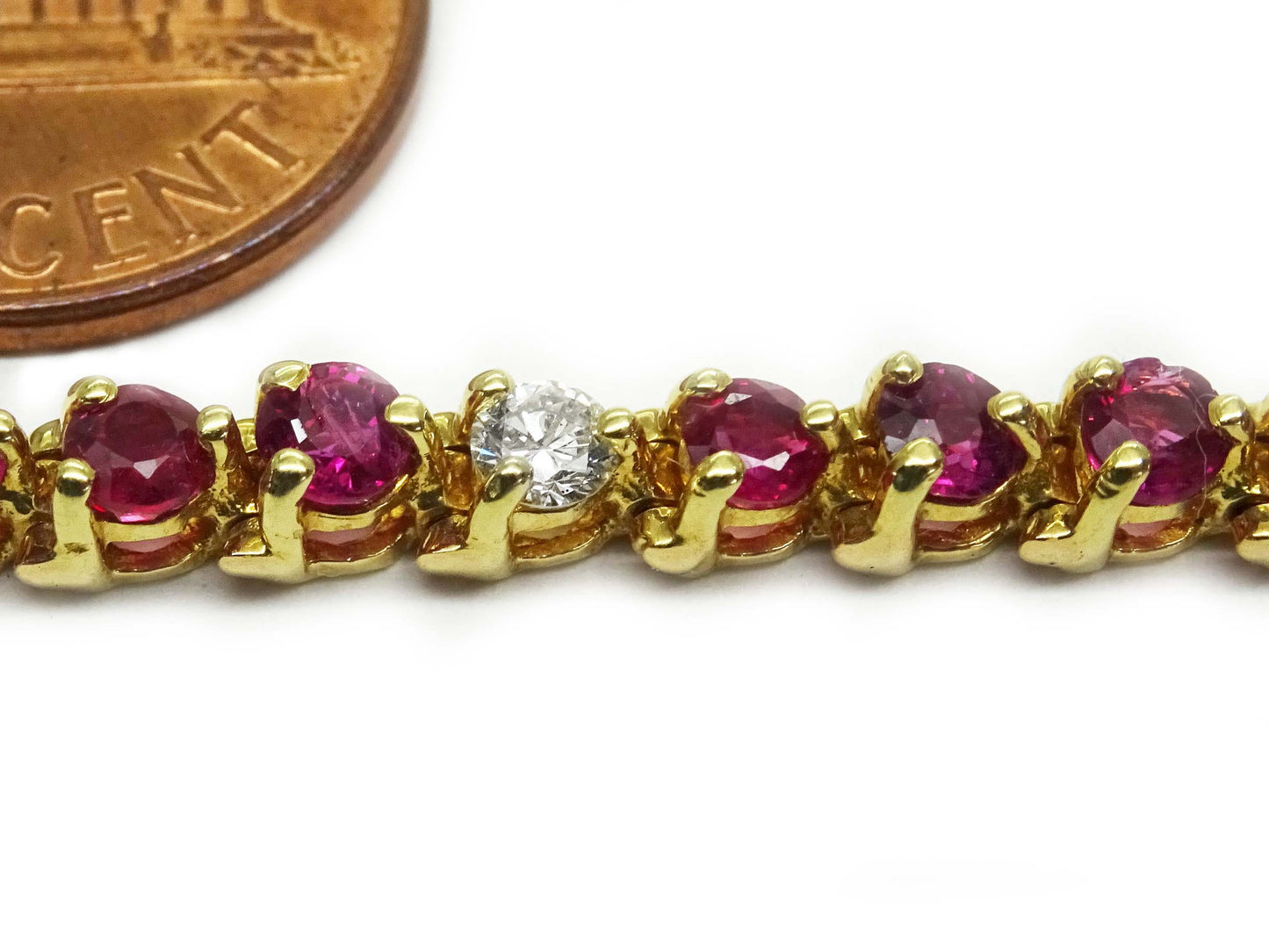 6.45ct tw Natural Ruby & Earth Mined Diamond Line Tennis Bracelet 14k Gold