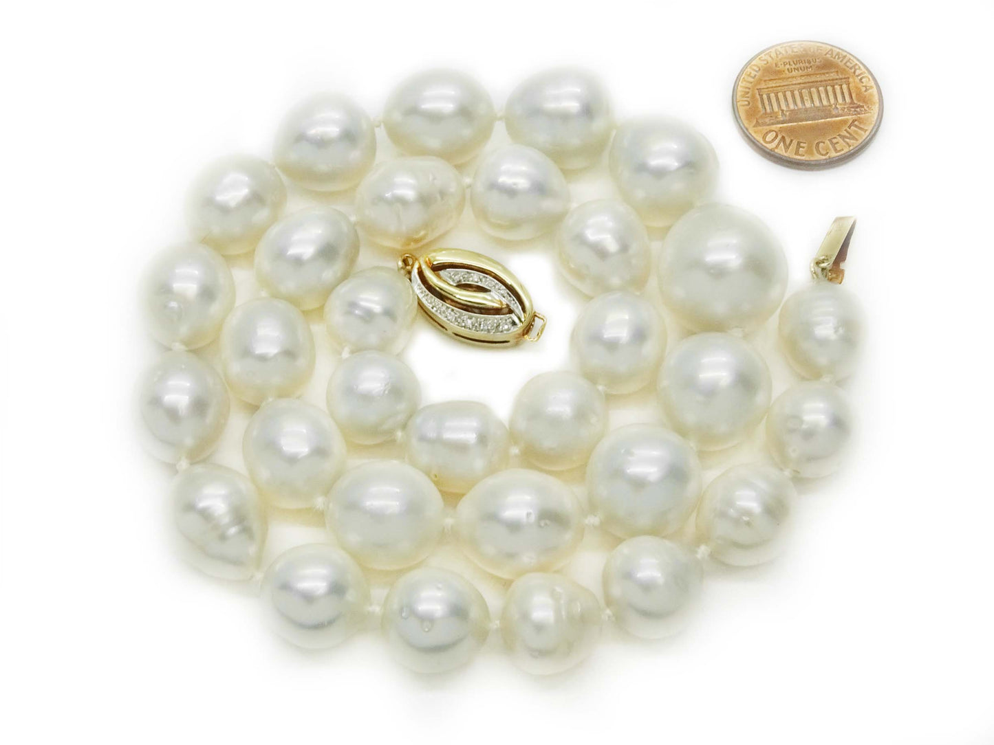 South Sea Pearl Bead Necklace with Diamond 14k Gold Clasp & GIA Report